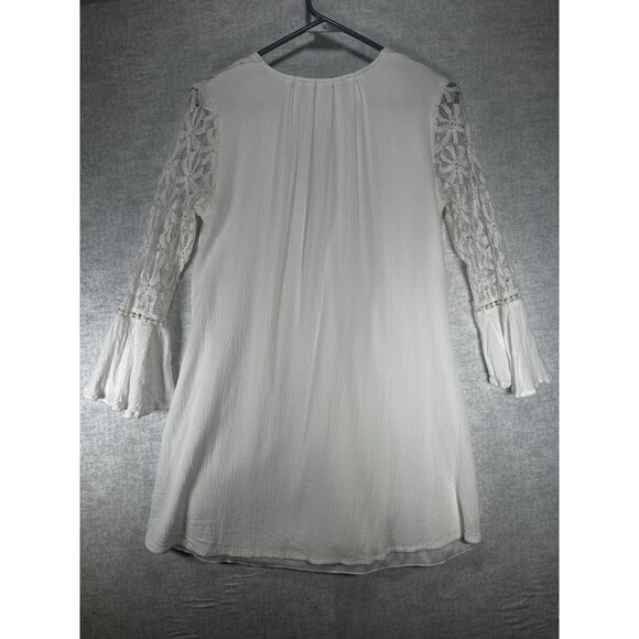 Blue Rain Boho Ivory-White Mini Dress Lace Sleeves Button Front Womens size XS - Picture 8 of 10